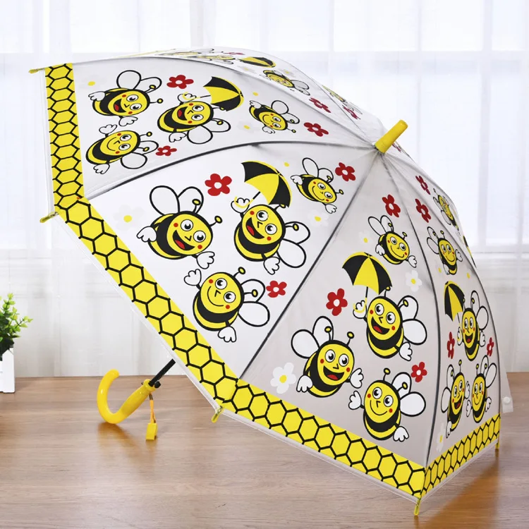 Bee Прозрачный полуавтоматический детский креативный мультфильм лягушки пчелы зонтик красный девочки, мальчики, дети детский сад зонтик Z592 - Цвет: Bee
