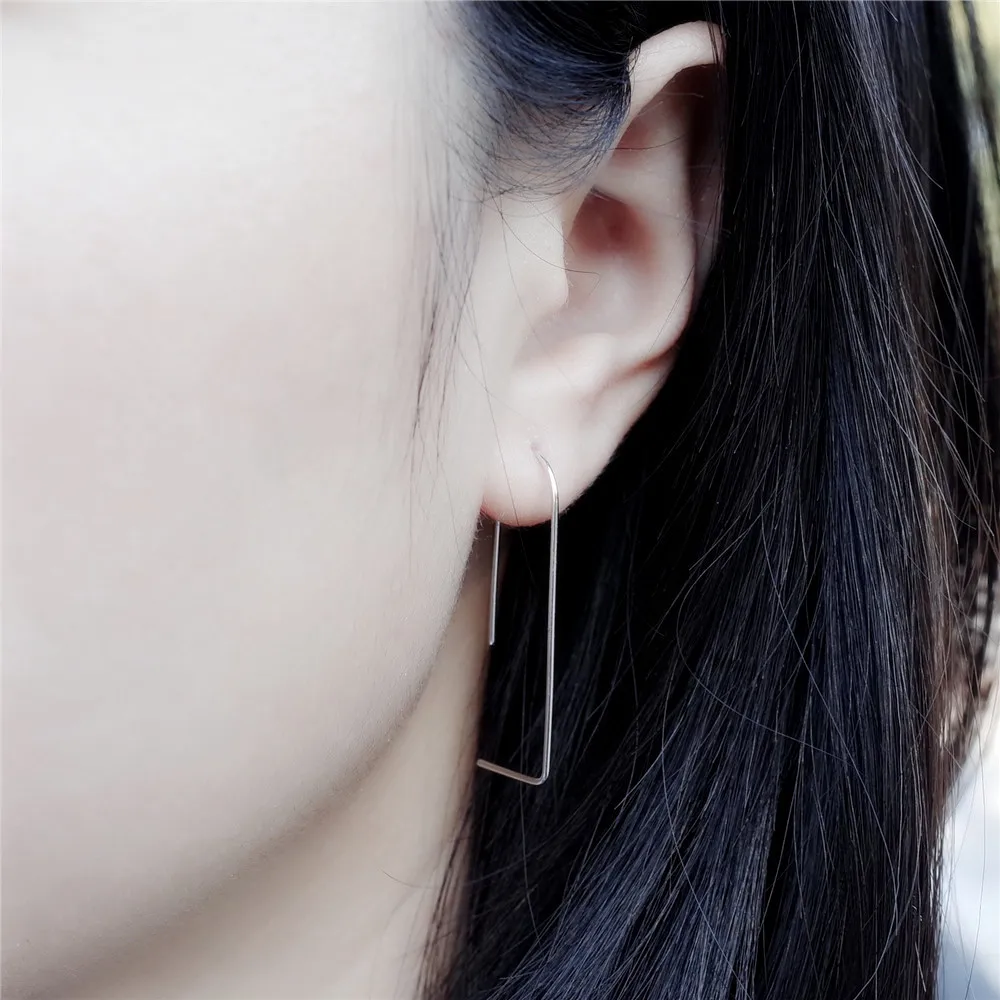

Original Personality Paperclip Shape Stud Earrings For Women Simple Style Lady Prevent Allergy 925 Sterling Silver Jewelry