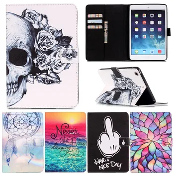 

For Ipad5 Lovely Cartoon Design Flower Skull Pattern PU Leather Stand Smart Case Cover for iPad Air /Ipad 5 Gen Tablet Cover