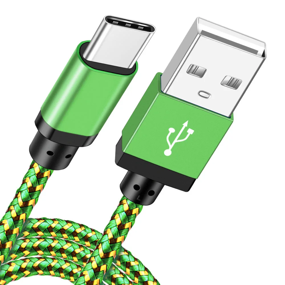 Кабель usb type-C, 1 м, 0,5 м, 5 В, 2 А, для быстрой зарядки, USB C, кабель type-C для samsung S9, Xiaomi Redmi Note 6, зарядное устройство USB-C, кабель type-C - Цвет: green type c cable