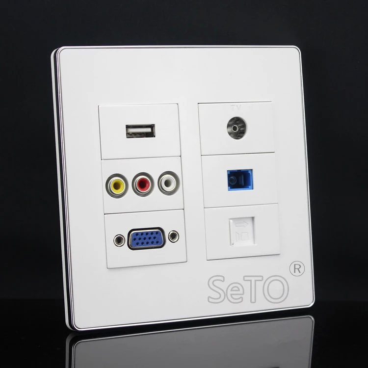 SeTo 120 тип ТВ + RJ45 Cat5e сеть SC VGA USB RCA AV розетка панель Выходная настенная пластина