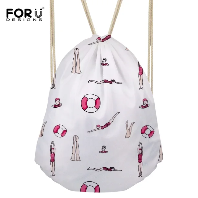 FORUDESIGNS Cute Swimming Drawstring Bag Women Dance Sport Beach Mini