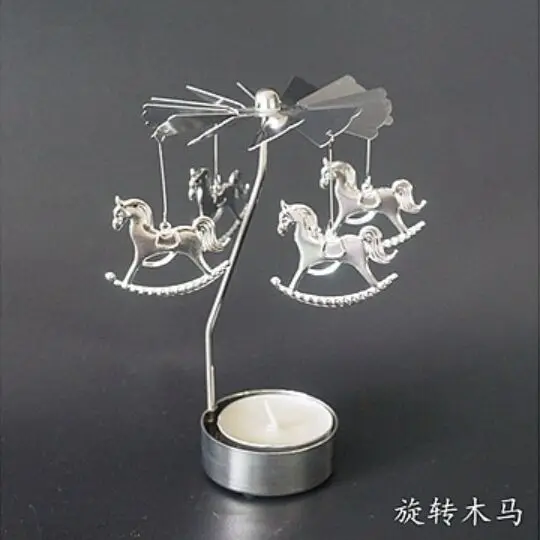 Candlesticks Rotating Romantic Rotation Spinning Carrousel Tea Light Candle Holder Christmas Home Party Wedding Lighting Angel