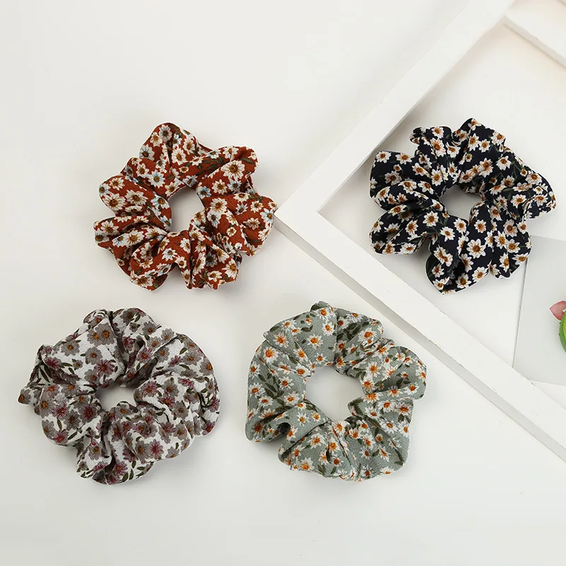 

New Lovely Fashion Flower Printed Ponytail Holder Hair Scrunchies Vintage Floral Hair Band HairBands for Girl Women Accessories