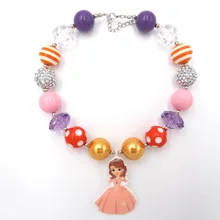 

Toddler Kids Lovely Jewelry Cartoon Princess Sofia Charm Pendant Chunky Beaded Bubble Gum Necklace Best Gift To Baby Gilrs