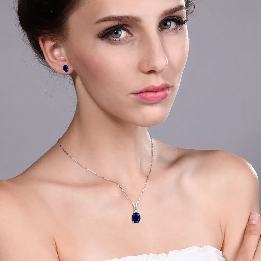 GemStoneKing Твердое Серебро 925 пробы набор украшений для женщин 3 88 Ct Овальный