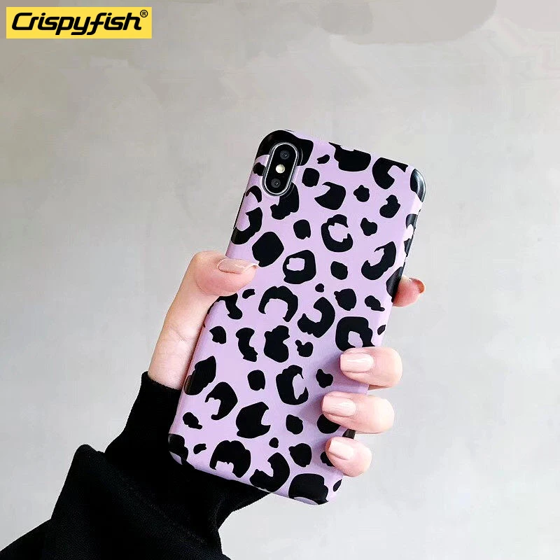 Crispyfish фиолетовый Леопардовый принт Мягкий ТПУ чехол для iPhone 7 8 Plus Модный