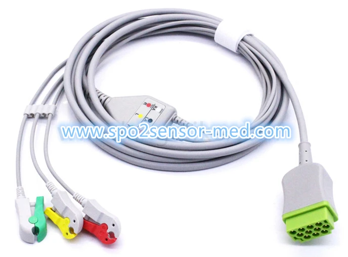 

Free Shipping For GE-Mar qutte One-piece ECG cable with 3-leads IEC clips ECG Leadwires