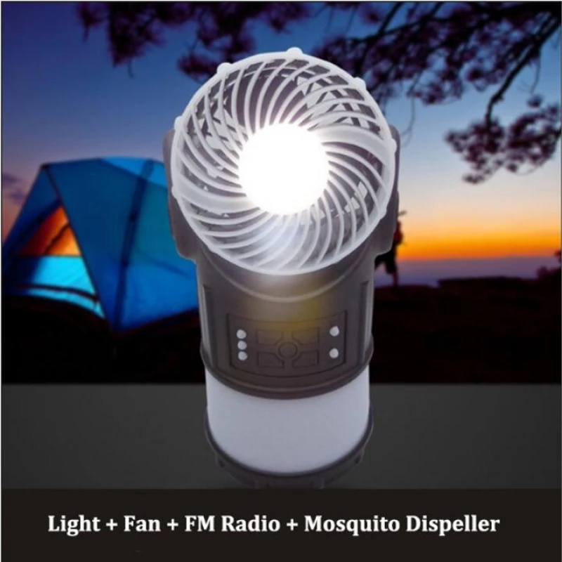 

4 In 1 Multifunctional IPX5 Camping Light LED USB Lamp Fan FM Radio Mosquito Dispeller Lantern Black