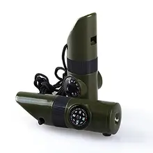 Многофункциональный 7 в 1 свисток Кемпинг наружный Лупа с компасом светодиодный фонарик термометр аварийное спасение путешествия