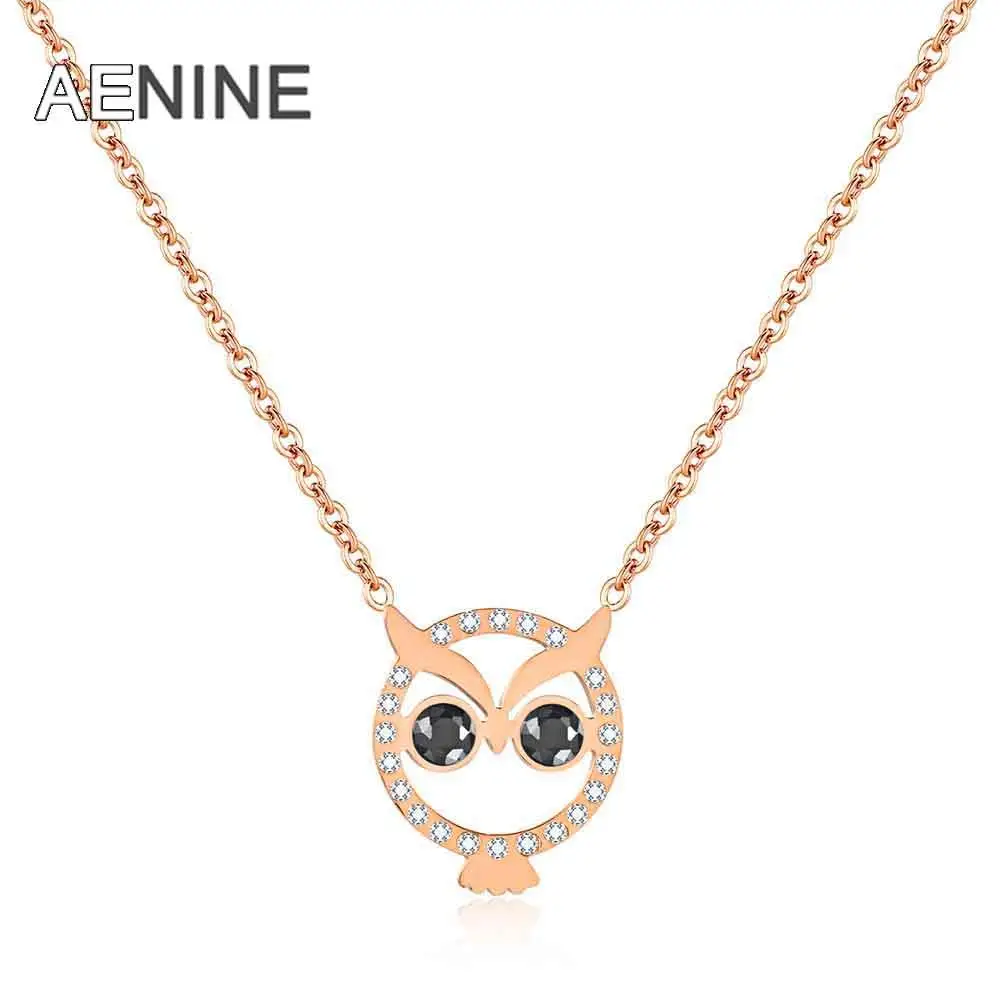 

AENINE Trendy Cute Owl Pendant Necklace For Girl Delicate Micro Paved Cubic Zirconia Neckalce Party Jewelry DropShipping OGX1323
