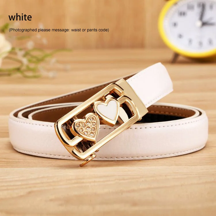 White double heart DOSSNL Новая мода для девочек любимые ремни уникальная металлическая Автоматическая пряжка причудливая бабочка алмаз изысканный женский пояс B015 - Цвет: White double heart