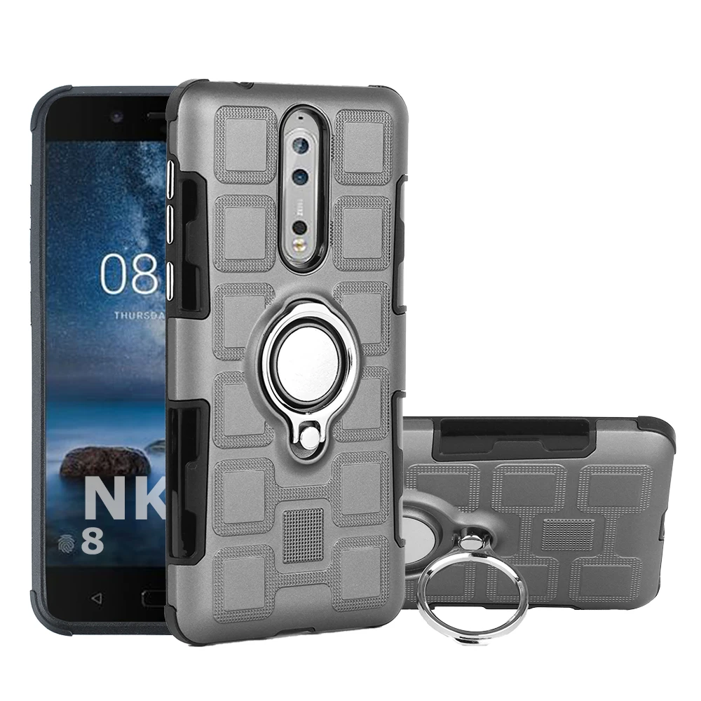 

AXBETY For Nokia 8 2 silicon Protective Stand Holder Case 2 in 1Coque For Nokia 8 Combo Magnetic 360 Rotate Ring armor Cover
