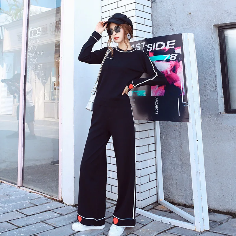 

new arrival fashion temperament comfortable soft top shirt vintage pant wild fresh trend bouncy sweet knit outdoor women sets