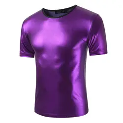 Мужской 2018 бренд короткий рукав ночной клуб Блестящий футболка o-образным вырезом тонкий Для мужчин футболка Топы Мода Для мужчин s