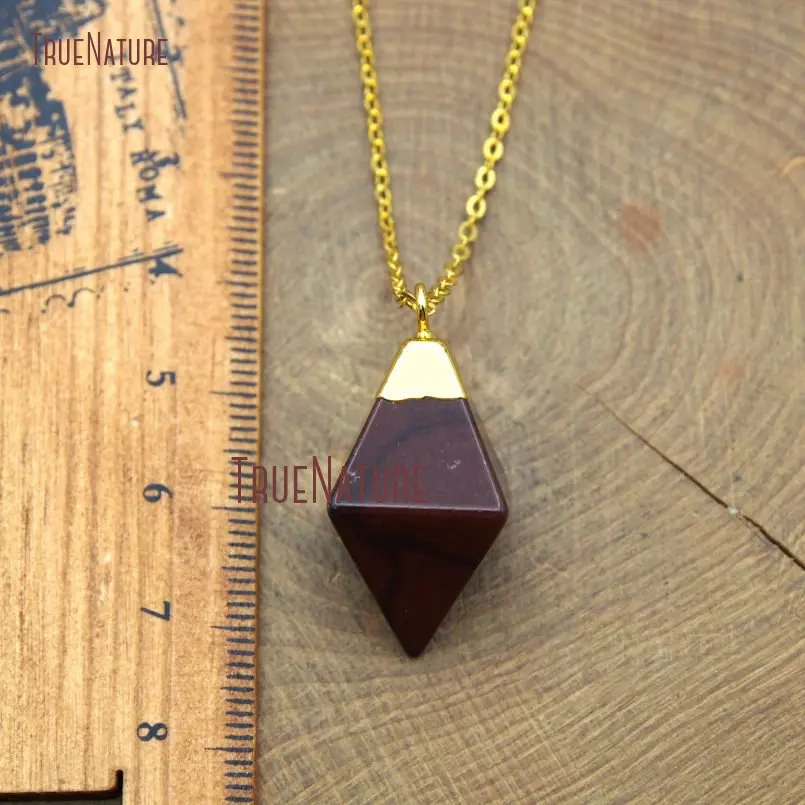 20180307-NM10619- Gold Plated Rhombus Shape Necklace Red Jasper Necklace_2