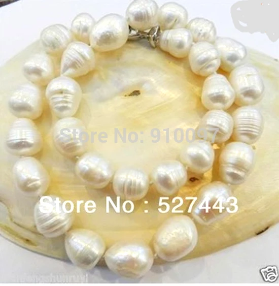 

>>>BIG RICE SHAPE 15MM WHITE REAL NATURAL PEARL NECKLACE 18" AAA