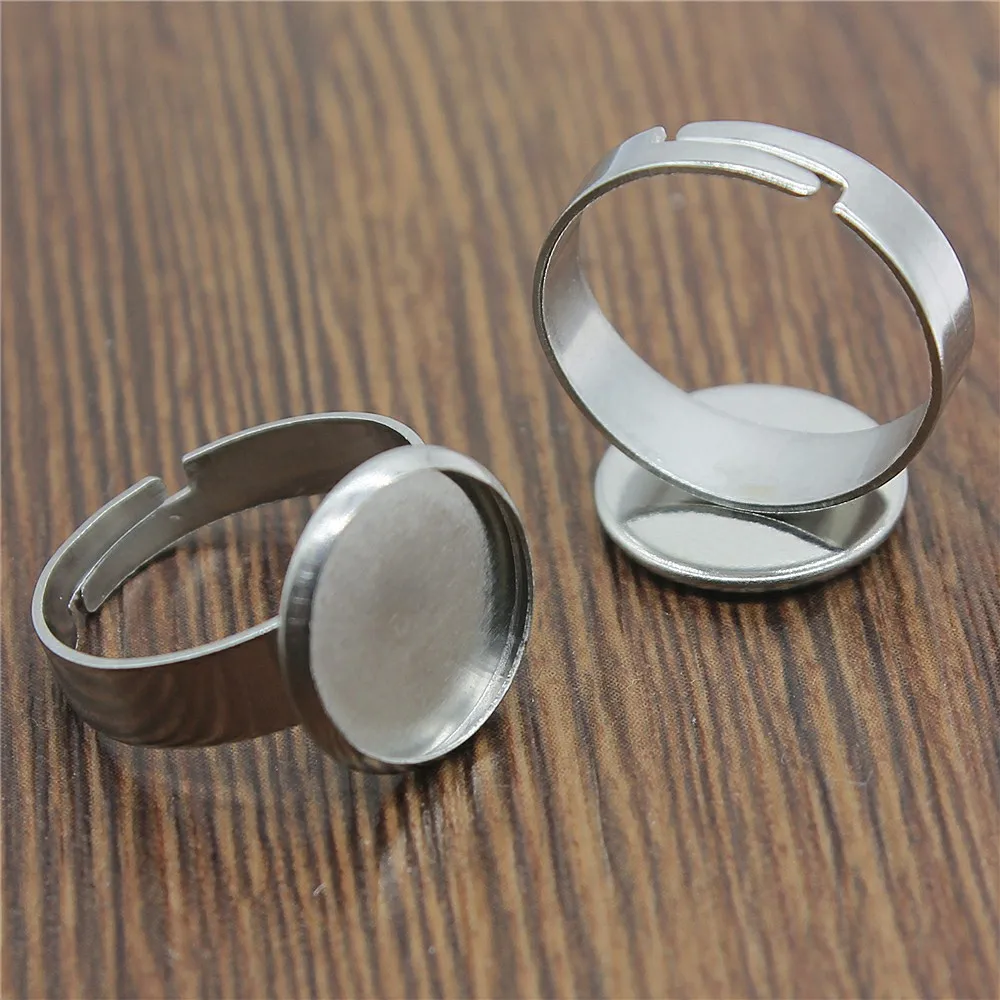 

10pcs Fit 10~25mm Round Glass Cabochon Stainless Steel Material Simple Adjustable Ring Setting Base For Jewelry Making