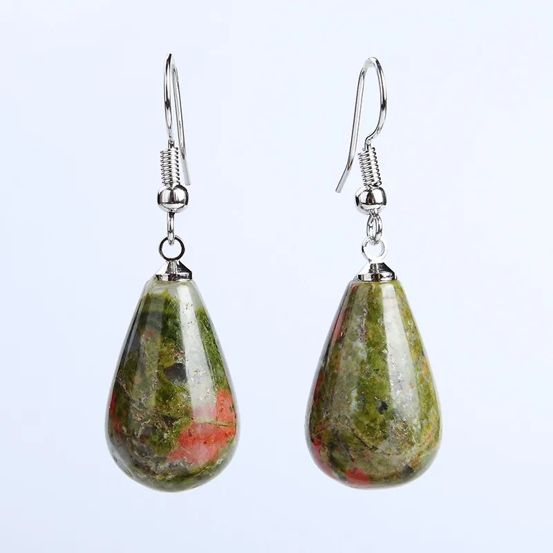 Dangle Drop Pendant Earrings Natural Stone Beads Black Obsidian Pink Clear Quartz Women Jewelry