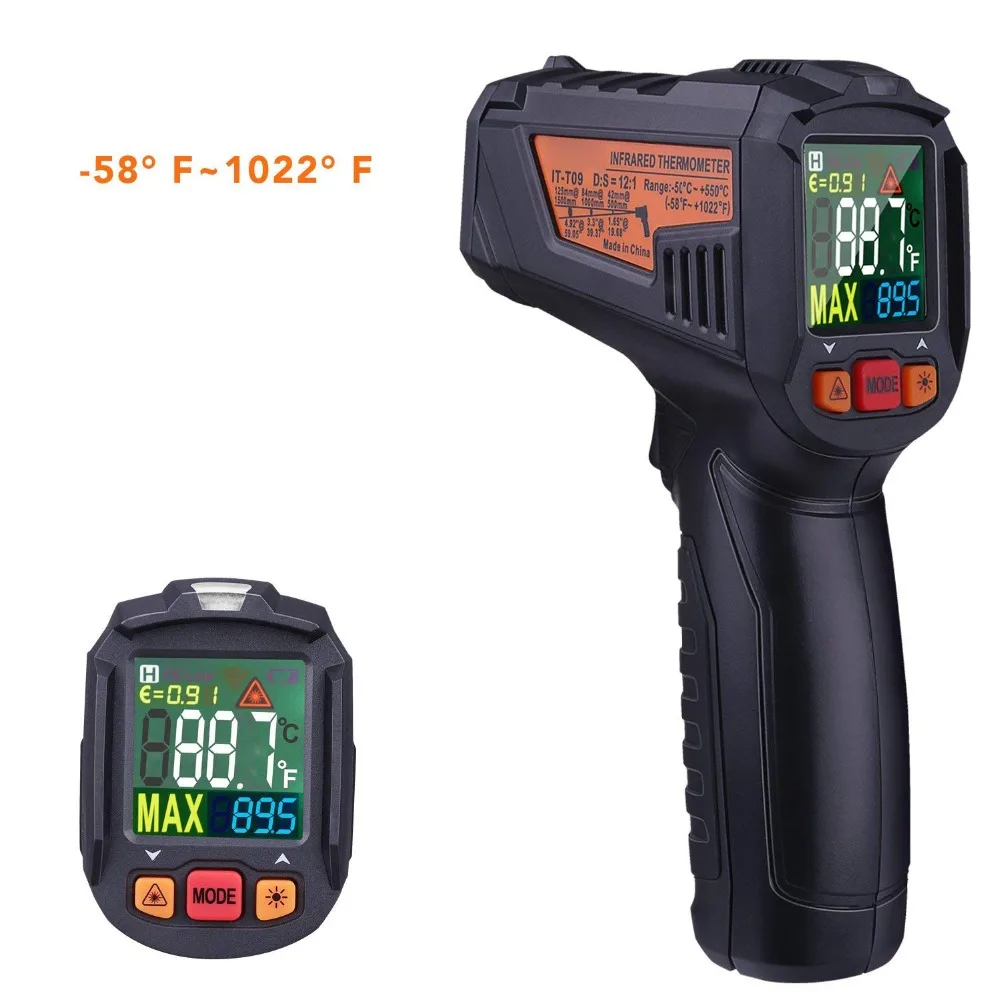 

Infrared Thermometer -58F~1022F(-50C~550C) Non-Contact Laser Temperature Gun with Color LCD Screen, Adjustable Emissivity Alarm