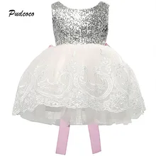 Платье принцессы с блестками для маленьких девочек праздничные кружевные платья без рукавов с бантом Сзади Бальное Платье, официальная одежда Vestido