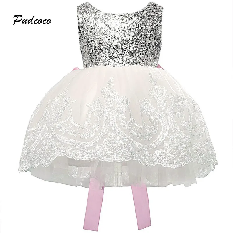 

2017 Sequins Toddler Kids Girl Princess Dress Sleeveless Back Bowknot Lace Floral Party Dresses Ball Gown Formal Vestido Clothes