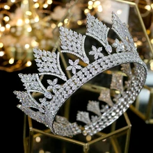 Luxe rétro CZ coiffure ronde grandes couronnes mariée cheveux accessoires reine couronne pour mariage accessoires coiffure