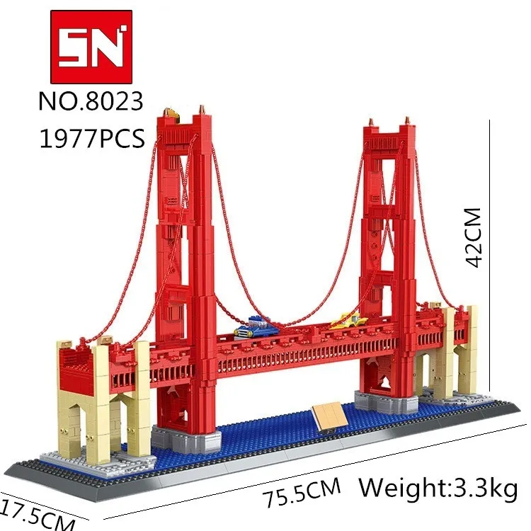 

Free shipping 8023 1977Pcs Street View Series Golden Gate Bridge Model Building Blocks set DIY Bricks bab Toys for Children