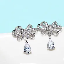 Классические свадебные серьги-гвоздики в форме капли воды, романтические серьги для помолвки, 925 пробы серебряные ювелирные изделия