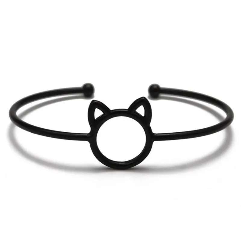 Timlee B020 Простой кошачий браслет с мультяшными животными Открытый браслет из сплава, модные ювелирные изделия оптом - Окраска металла: black