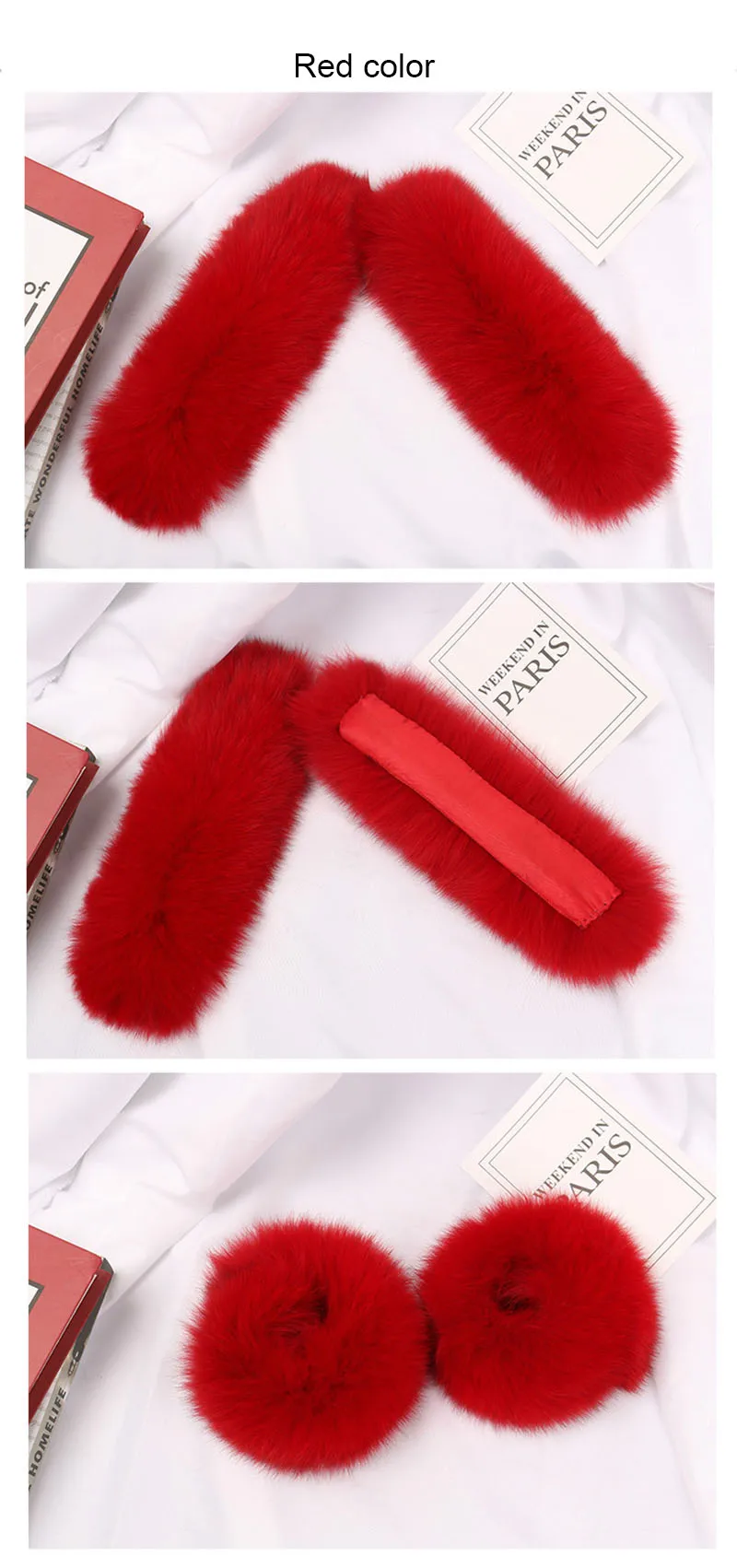 fox fur slap cuffs color red