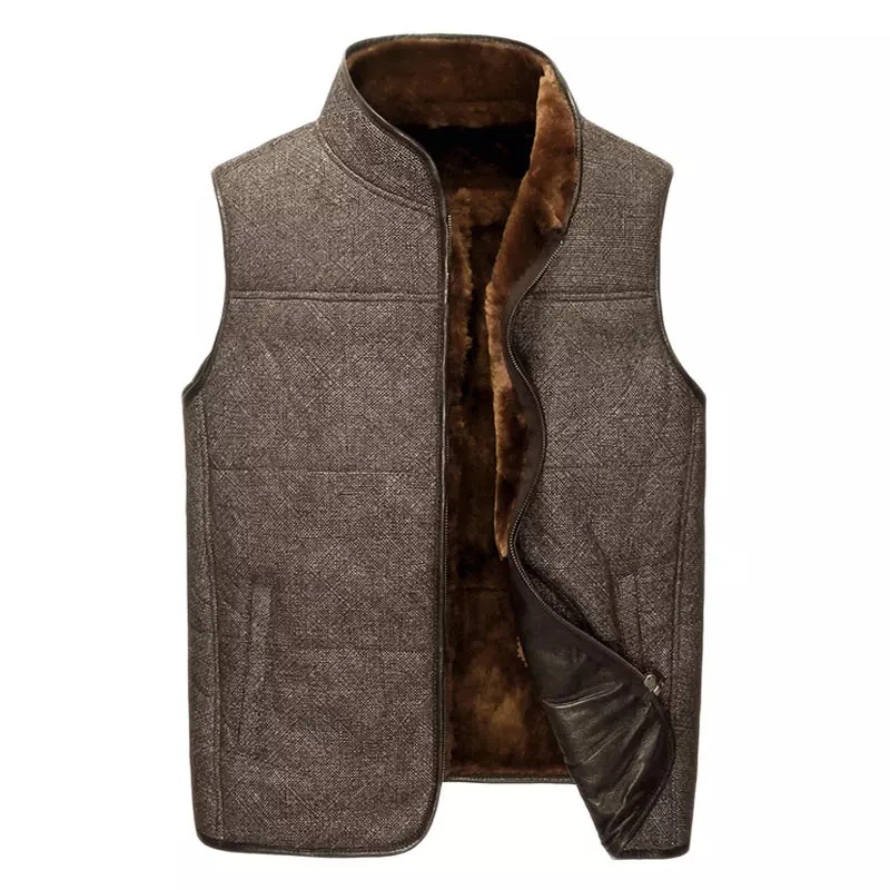 Кожаный замшевый мужской жилет из овчины, мужской меховой жилет, кашемировый мех, овечья шерсть, подкладка из натурального меха, мужская куртка NPI 60627A