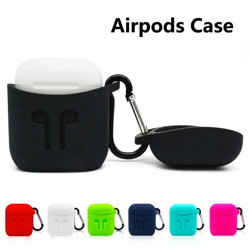 

Silicone Case Cover For Iphone Airpods bluetooth Earphone Anti-shock Protector with portable hook for Apple Air pods headphone