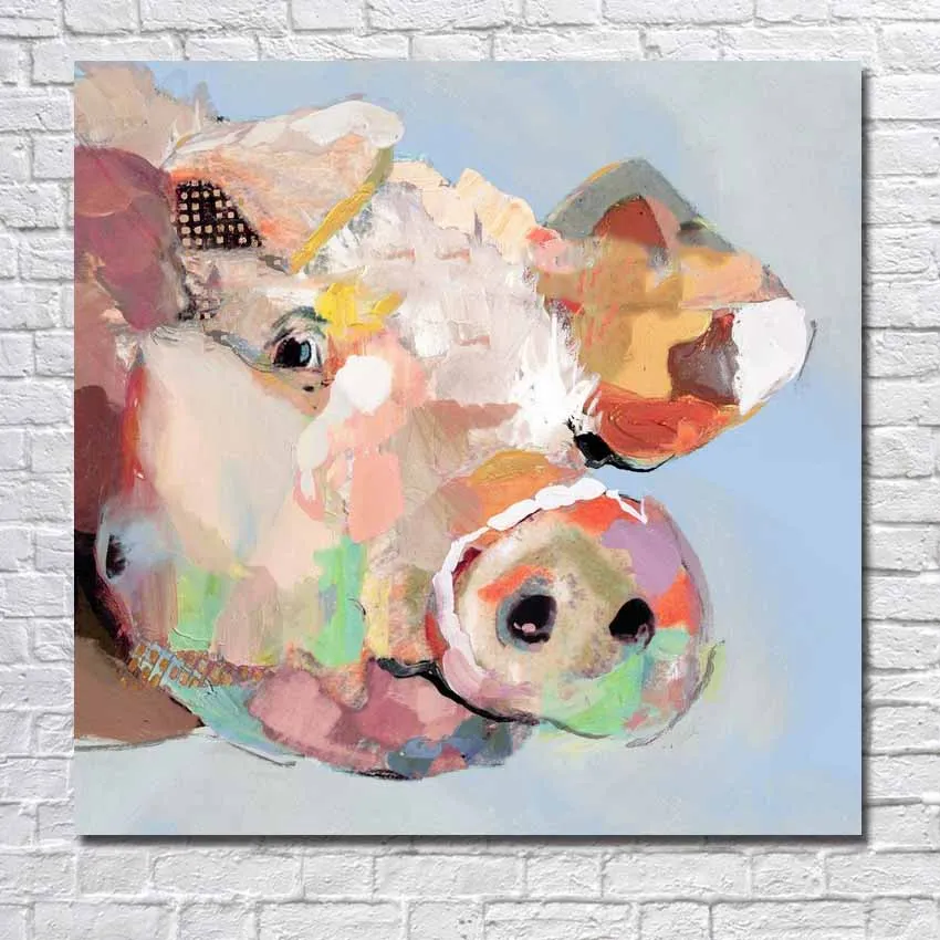 Hot sale unique Animal color pig wall Art Handpainted Oil Painting On Canvas for Living Room ...