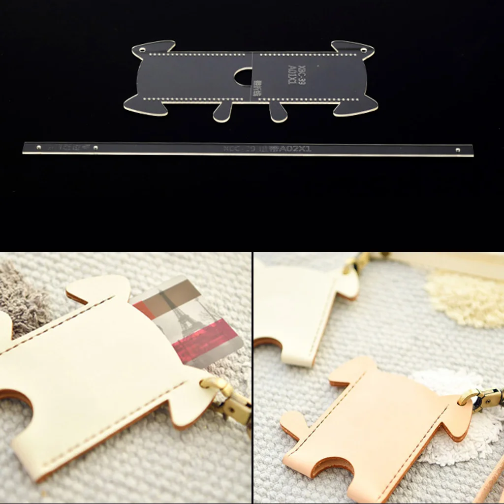 2 Pieces/Set Acrylic Dog Pattern Mini Card Case Card Bag Pattern Template Stencil DIY Leather Hand Craft