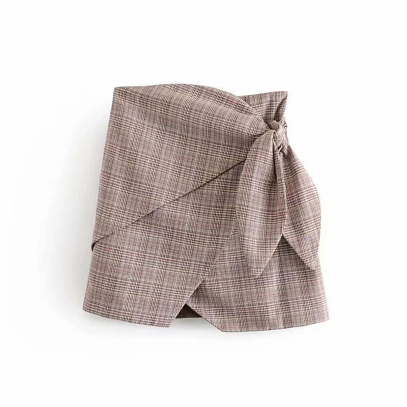 

2019 Niche classic retro check skirt bow tie wrap high waist slim skirt women