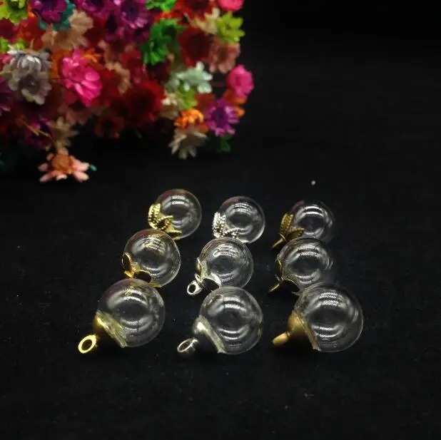 

300set/lot 10mm Clear ball shape glass globe with 6mm cap diy jewelry findings Glass vial pendant glass bottle bubble cover dome