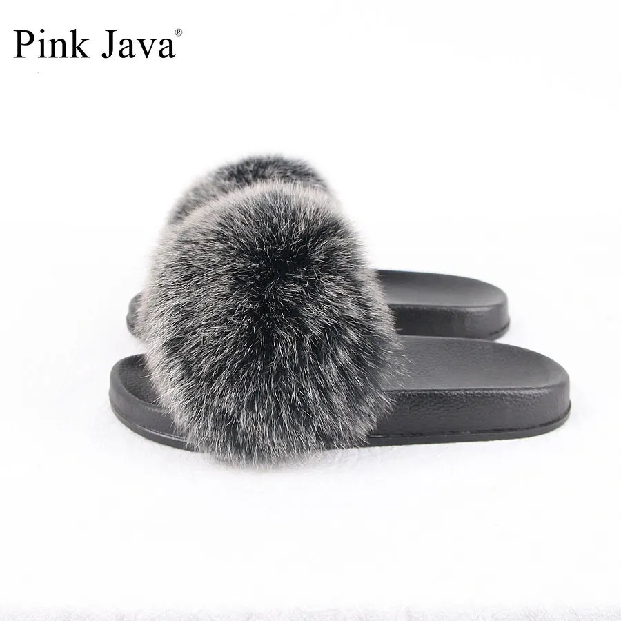 Women Fur Slippers Women Flat Non-Slip Solid Fox Fur Slides Real Fox Hair Slides Large Size Slippers Drop Shipping,Dark Purple,6