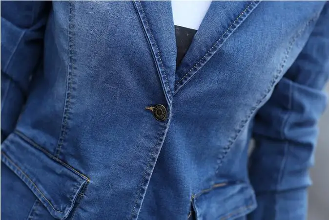 incredible Female spring short paragraph denim clothing A buckle suit collar 2019Slim fashion high quality den