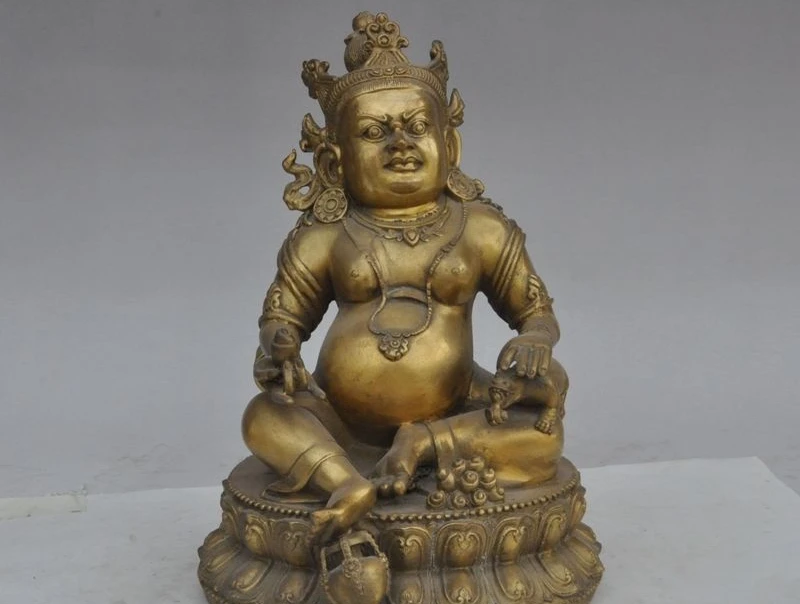 

10" china chinese tibet buddhism brass copper lotus Mahakala god buddha statue