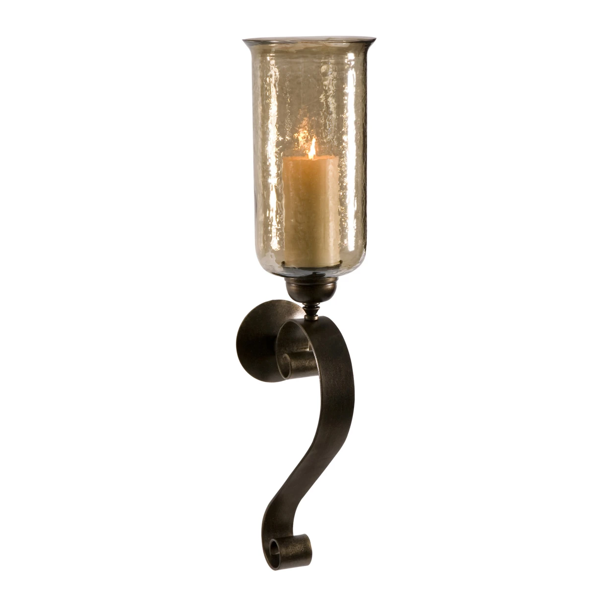Classy Medium Scroll Base Wall Sconce with Brown Luster Glass