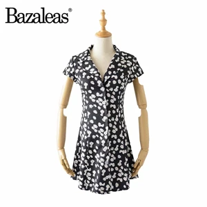 Bazaleas, v-образный вырез, отложной воротник, шикарное модное мини платье, винтажное Цветочное платье с ромашками, женские платья, повседневные тонкие платья, Прямая поставка - Цвет: W2625 dasiy