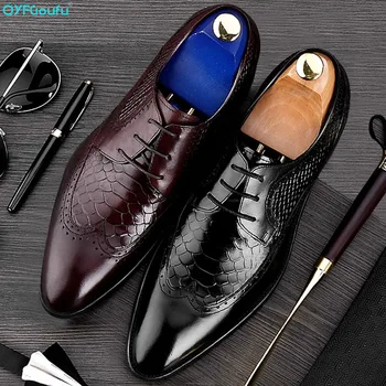 

QYFCIOUFU 2019 Handmade Retro Designer Fashion Formal Shoes Wedding Office Oxford Crocodile Shoe Genuine Leather Men Dress Shoes