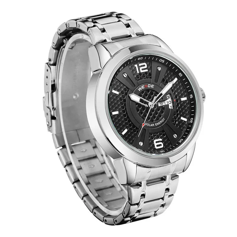 

WEIDE Solar Men Steel Watch Fashion Business Sports Watches Men's Quartz LED Clock Man Army Military Wristwatches 30M Waterproof