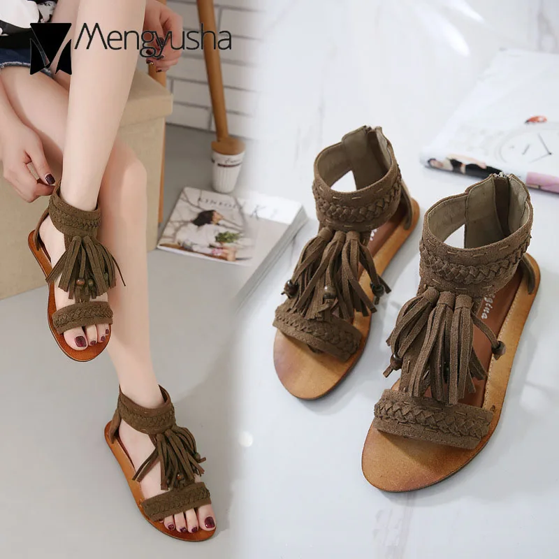 leather fringe sandals