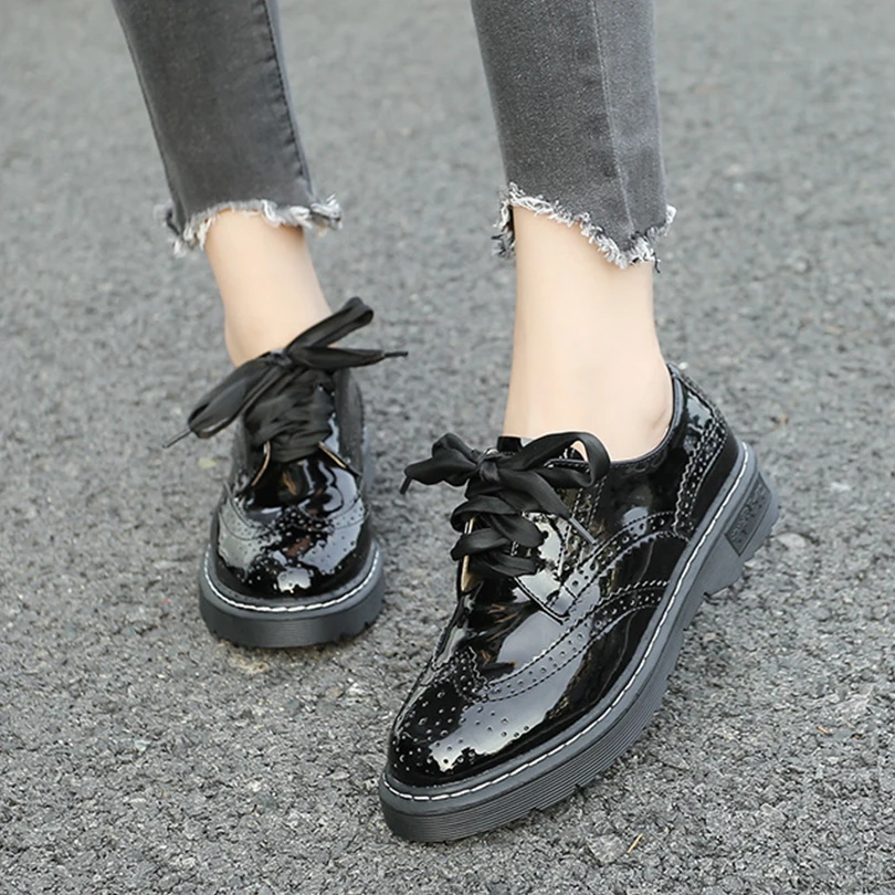 Black British With Sewing Flats Casual Spring/Autumn Women Loafers ...