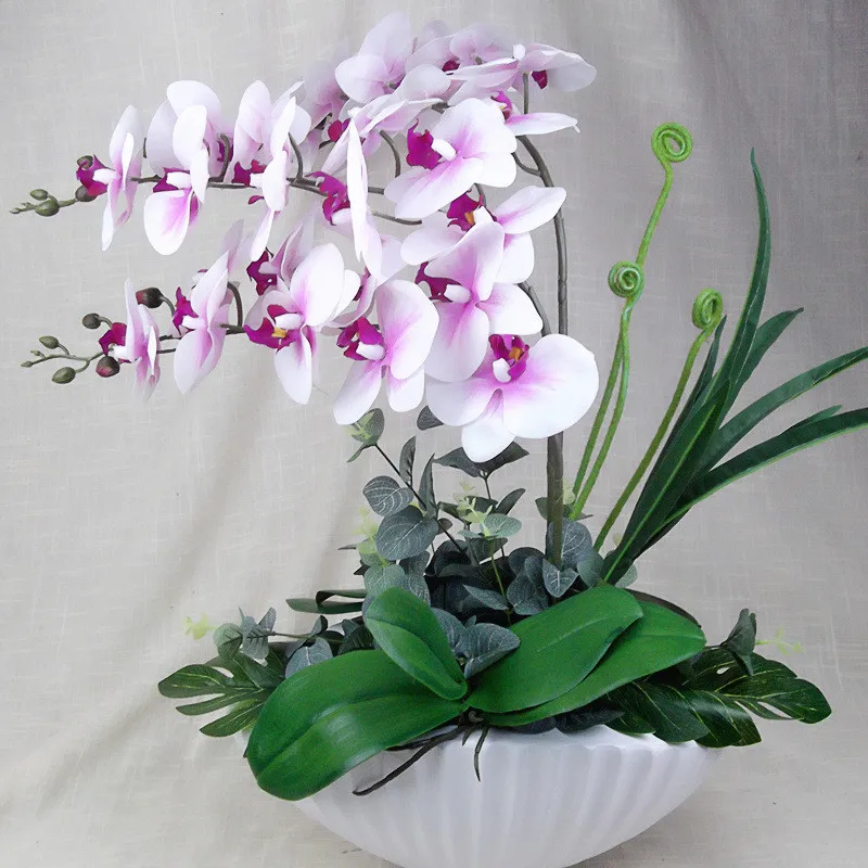 1 набор, 3 цвета, искусственная Орхидея, фаленопсис, фиолетовое сердце, белое, желтое сердце, белое цветочное украшение, цветок бонсай+ Лист, без вазы