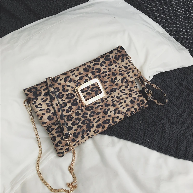 Leopard Конверт муфты для Для женщин мода складной Винтаж кожа Сеть Crossbody сумка женская сумка