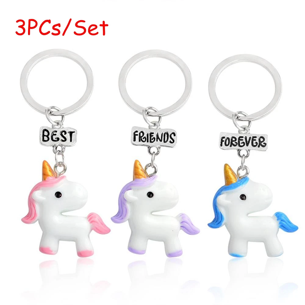 

3PCS/2 PCS Set New Arrive My Little Unicorn Pendant Keychain Best Friends Forever BFF Keyring For Girl Friendship Gift