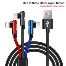 90 градусов 3 в 1 USB кабель Micro USB 8Pin type C кабель для iPhone X 8 Plus USB зарядное устройство шнур для samsung S9 Xiaomi Mi8 3 цвета